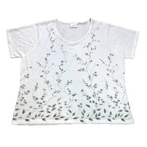 Vintage Liz Claiborne Villager White & Green Floral Leaf Print T-Shirt XL